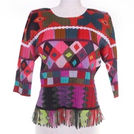 狀況極佳☆ 三宅一生 (Issey Miyake) 的PLEATS PLEASE PP93-JK554，流蘇下擺， 5袖剪裁縫製上衣，多色，3顏色，日本製造，正品，女款。