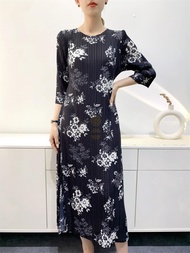 ☎✱ Aiden001 Average Size High Elastic Loose Ironing-Free Printed Summer Age-Reducing Three-Quarter S