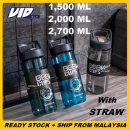 1.5L 2L 2.7L 2000ML 2,700ML BIG Water Bottle Large Capacity with Straw Hander Botol Air Besar Sport 