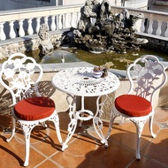 Outdoor Garden Iron Chair Set with Aluminum Cast Table, 3-Piece Balcony Furniture Set