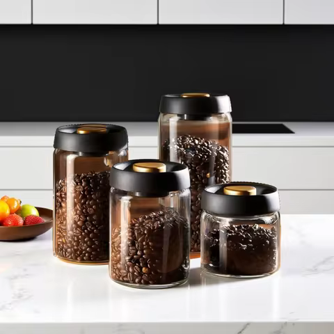 Coffee Beans Vacuum Sealed Tank Transparent Glass Food Storage Jars Household Moisture-proof Air Ext
