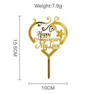 包郵🍀Happy Anniversary My Love結婚週年紀念日蛋糕裝飾心形亞克力插牌 庫存4件