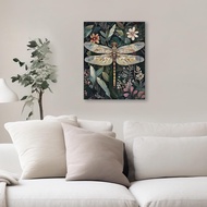 laveliabel Dragonfly Canvas Wall Art, Vintage Floral Dragonfly Wall Art Prints, Dark Academia Dragon