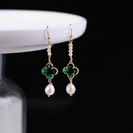 Authentic Crystal four grass Freshwater  pearl earrings