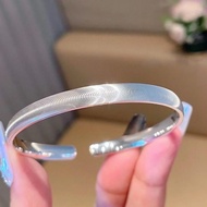 999.9 Pure Silver Open Bangle, Niche Design Thick Silver Bracelet, Cat's Eye Style, Gelang Perak Asl