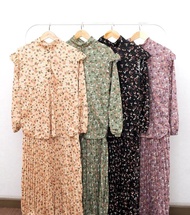 TICLO Nara Dress Gamis Wanita Plisket Umpak Jumbo Mayung Motif Bunga Wudhu Friendly