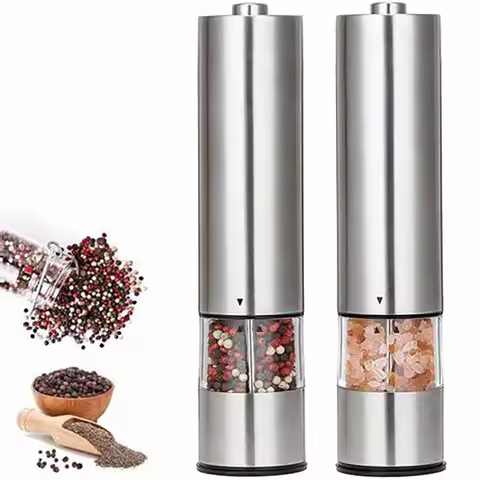Stainless Steel Electric Pepper Grinder With LED Light Automatic Gravity Pepper Mill Herb Spice Shak