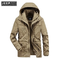 JEEP SPIRIT 1941 ESTD Same with Celebrity Detachable Velvet Liner Hooded Warm Cotton Jacket Boyfrien