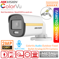 HIKVISION DS-2CE10DF3T-FS ColorVu 2MP Outdoor Bullet Audio Analog CCTV Camera w/ Built-in MIC &amp; Metal Housing NASHANTOO