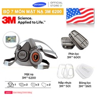 Set of 7 Piece 3M 6100 6200 Gas Mask, 2 3M 6001 Filters, 2 3M 5N11 dust filters, 2 filter holders