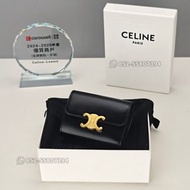 🔥(25年傑出商戶) CELINE Compact Wallet Triomphe 配零錢袋短款錢包 黑色 銀包 卡包 二合一 100%new calfskin 錢夾 零錢包 生日禮物 禮物 gift