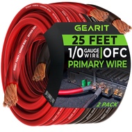 1/0 Gauge Wire Oxygen Free Copper OFC (25ft Each- Black/Red Translucent) 0 AWG - Primary Automotive 