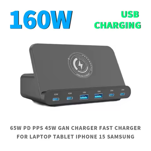 160W USB Charging Station Wireless Charging 65W PD PPS 45W GaN Charger Quick Charger For Laptop Tabl