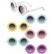 Dunzy 6 Pack Daisy Flower Sunglasses for Women Retro Hippie Round Glasses 70s Disco Groovy Sunglasse