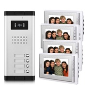 Apartment Video Intercom System, 4 Household Video Doorbell Kits, Wired 7 Inches Monitor, IR Outdoor
