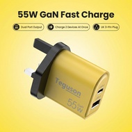55W GaN Charger USB C PD3.0 QC3.0 Fast Charging for iPhone 17 16 15 14 Samsung S25 Ultra