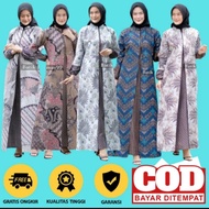 Baju gamis batik wanita dewasa jumbo modern terbaru kombinasi lebaran