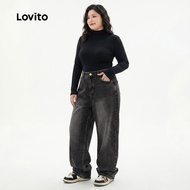Lovito Casual Jeans Cat's Whiskers Pocket Jeans for Women Plus Size Friendly L106AD1240 Lovito Casua