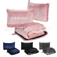Travel Blanket Flannel Two-in-One Foldable Blanket Airplane Bag Multifunctional Cushion Blanket Embr