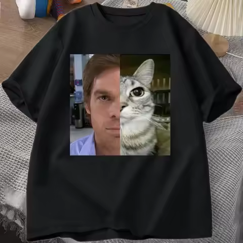 2026 Cat-pattern T-shirt - Unique short-sleeved round-neck T-shirt for men, streetwear print T-shirt