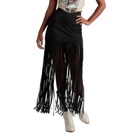 Women's Fringe Midi Skirt High Waist Suede Tassel Maxi Skirt Vintage Boho Western Cowgirl Skirt Casu