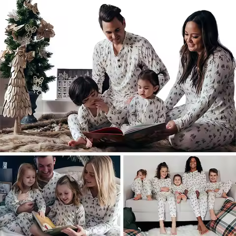 Fashion Xmas Tree Print Christmas Pajamas Mom Dad Children's Baby Family Matching Outfits Loungewear