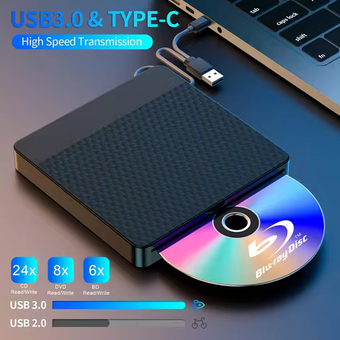 External Blu Ray Drive for Laptop USB3.0&Type C Slot-in BD Burner Portable 3D BD-RE Drive BD DVD CD 