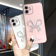 Huawei Mate 10 20 30 40 40E P20 P30 P40 P50 Pro Nova 3 3i 3e 4 4e 5T 7i Nova 6 7 SE P20 P30 Lite Square Bling Diamond Bow Stand Kickstand Plating Soft Phone Case Back Full Cover Casing