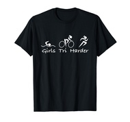 Girls Tri Harder Funny woman's Triathlon T-shirt
