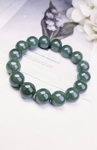 |財水源源不絕|緬甸A貨翡翠冰老油青大卡珠13.5mm手串珠串