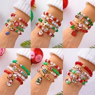 Merry Christmas Adjustable Bracelet Set (4pcs/set, Tree/Santa/Reindeer/Snowflake) - Boutique Style D
