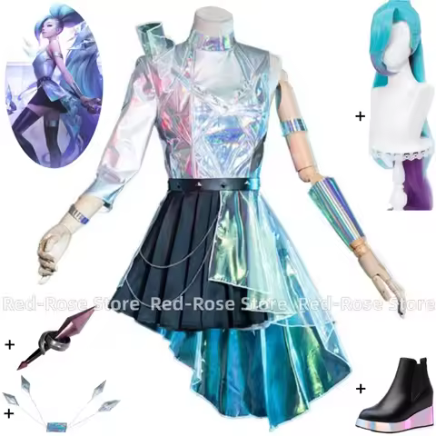 Game KDA All Out Seraphine The Starry Eyed Songstress Cosplay Costume Wig Wing Microphone Shoes Anim