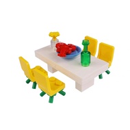 Creative Assembled Building Block Toys DIY Kitchen Furniture Home Appliances Dining Table Refrigerator Kitchen Cabinet Dining Table Model