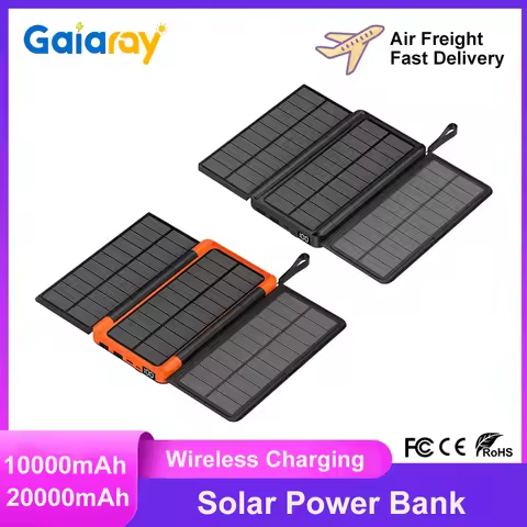 10000mAh/20000mAh Portable Foldable Solar Power Bank Emergency Power Station USB Wireless Fast Charg
