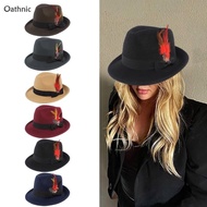 Oathnic Vintage Fedora  Hat with Feather Short Brim  Hat Western Cowboy Hat for Boy Men Adults Cap