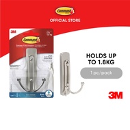 3M™ Command™ Large Satin Nickel Double Hook, BATH36-SN-ES, Holds Up to 1.8kg, 1 pc/pack, L, For hang