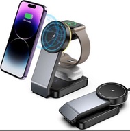 Wireless Charger 無線充電器/三合一無線充電支架/摺疊式15W無線快充電座/耳機手錶手機磁吸無線充支架 /iphone/Apple Watch/AirPod無線充電/旅行充電器 Cha