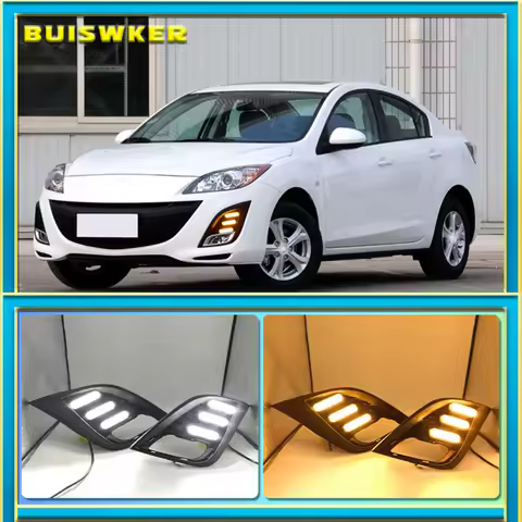 2Pcs DRL For Mazda 3 Mazda3 Axela 2010 2011 2012 2013 Daytime Running Lights fog lamp Yellow turn si