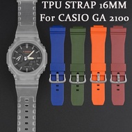 16MM Rubber Strap for Casio G SHOCK GA 2100 Bracelet Quick Release Watch Band Stainless Steel Buckle TPU Replacement Wristband