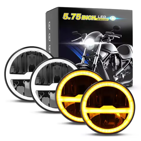 HAOLIDE 5.75inch Led Motorcycle Headlight H4 6000k 3500k Yellow Angle Eye DRL Hi/Lo Beam LED Light f