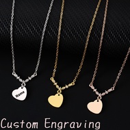 Personalized Engraved Heart Necklace, Stainless Steel Custom Name Jewelry Gift for Her, CZ Crystal A