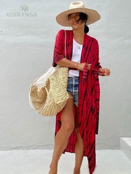 2023 Bikini Cover-ups Black Retro Striped Self Belted Plus Size WomenSummer Kimono Dress Beach Wear 