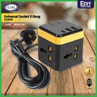 LMX USB-C & USB-A 3 Gang Power Cube Multi Socket Surge Protection 2M Black Extension Socket Trailing