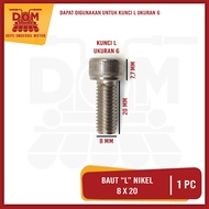 "L" Nickel Bolt 8 x 20 Price Per 1 Piece (PSP) Bolt "12 L Key 6 - 8 mm x Length 20 mm