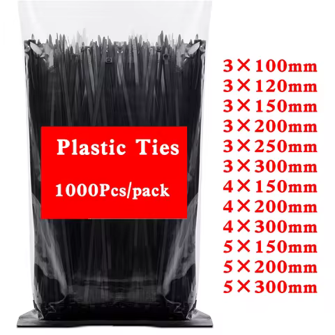 1000 PCS/pack Self-locking plastic nylon tie black 5x300mm cable tie 3x200mm cable tie zip wraps str