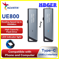 HBGER ADATA UE800 USB3.2 Type-C OTG ไดร์ฟปากกาสูงสุด1000Mb/S แฟลชความเร็วสูง U Disk 128GB 256GB 512G