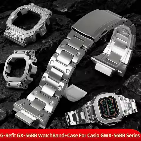 G-Refit GX-56BB Watch Band+Case 316L Stainless Steel Silver Black Gold Rainbow+Tools For Casio GWX-5