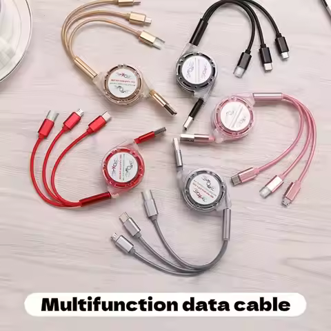 One-to-three telescopic data cable, easy to store mobile phone 3A fast charging three-in-one chargin