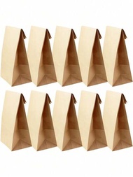 10入組棕色卡紙紙袋,適用於食品、糖果、甜點和禮品包裝,大容量麵包和吐司存儲袋,方形紙袋,適用於日常派對食品包裝