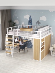 Small apartment loft bed iron elevated bed multifunctional space-saving Nordic custom iron frame bed